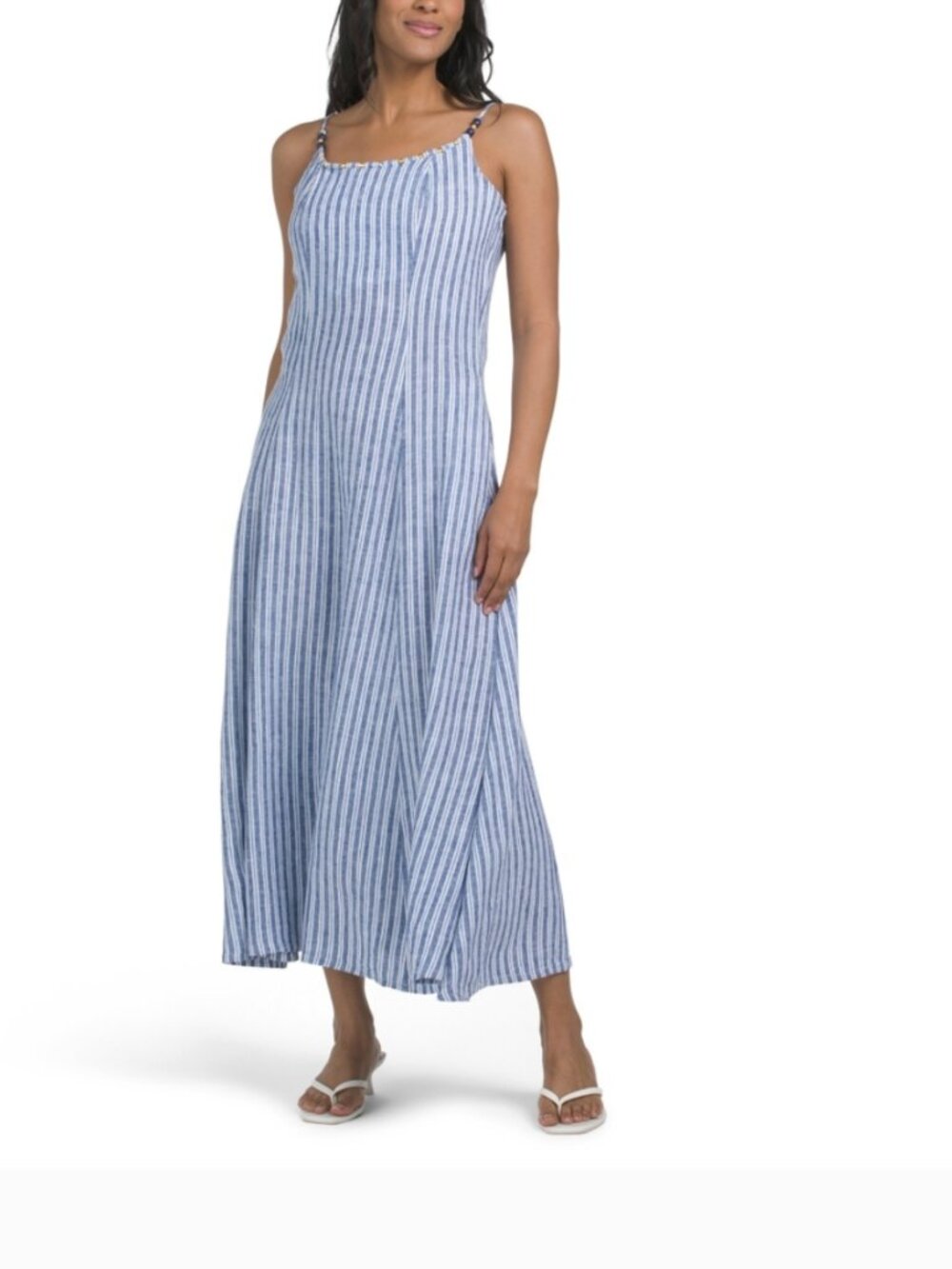 Calypso Linen Blend Striped Maxi Dress M Size